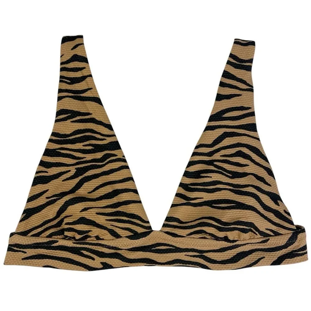 Aerie Pique Animal Zebra Print Tan‎ Triangle Bikini Top Size Medium